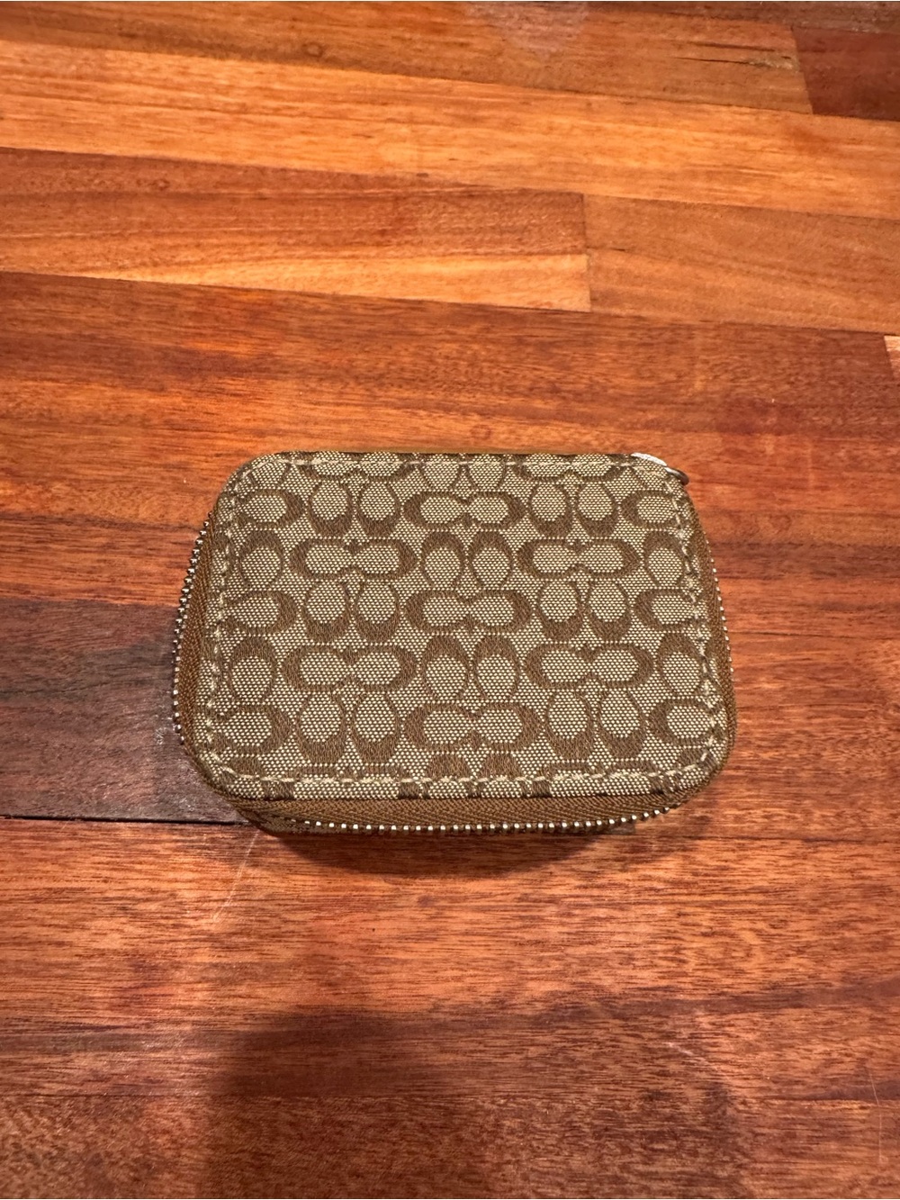 Coach Brown Signature Monogram Zip Card Case